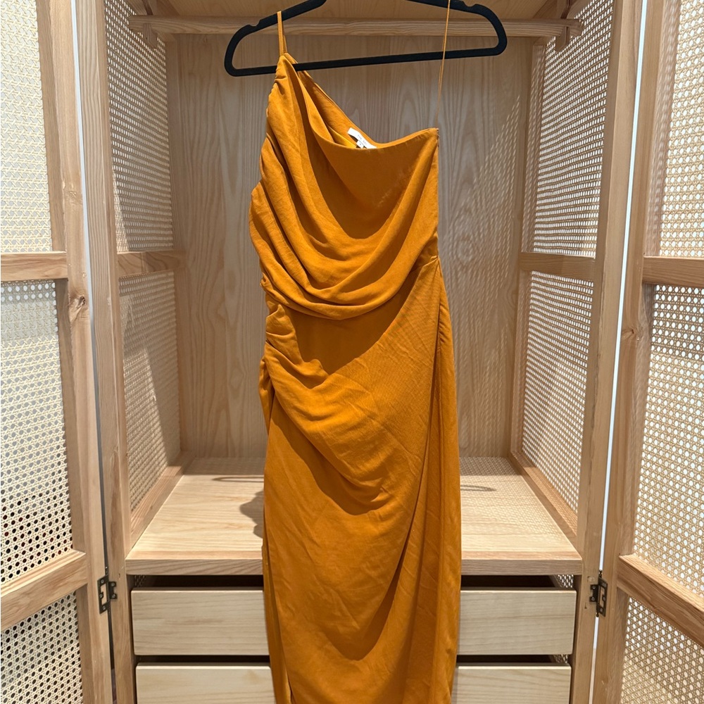 Yellow Asymmetrical One Shoulder Cocktail Dress